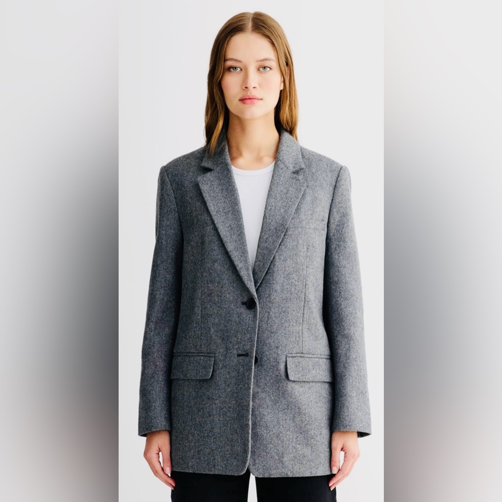 Everlane The Oversized Blazer in Wool - Grey Herringbone 0